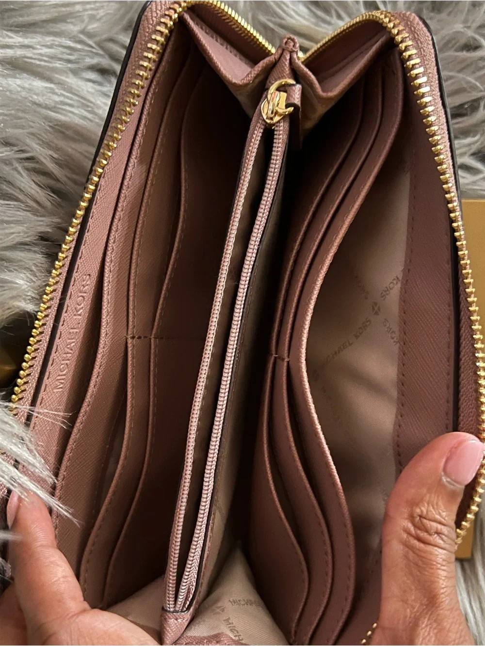 Michael Kors Rose Pink Pebbled Leather Zip Wallet with Gold Hardware